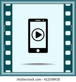 Mobile phone with play button sign icon, vector illustration. Flat design style