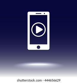 Mobile phone with play button sign icon, vector illustration. Flat design style