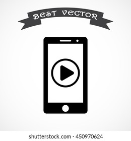 Mobile phone with play button sign icon, vector illustration. Flat design style