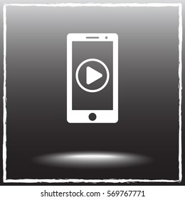 Mobile phone with play button sign icon, vector illustration. Flat design style