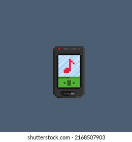 Mobile Phone With Playing Music Screen In Pixel Art Style