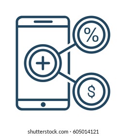 Mobile Phone, Plus, Percent and Dollar Sign vector icon