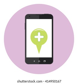 Mobile Phone With Plus Sign On The Screen