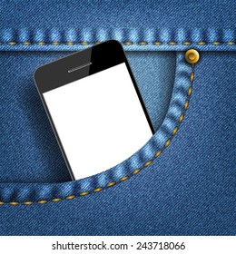 Mobile phone in pocket jeans .Vector illustration 