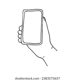 Mobile phone portable telephone set. Means of communication. Doodle. Vector illustration. Hand drawn. Outline.