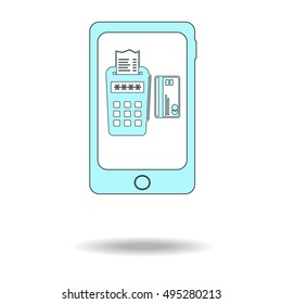 Mobile phone with pos terminal. payments methods. Processing of mobile payment. Thin line icon. Outline symbol collection. Simple linear pictogram pack. Stroke vector logo concept for web graphics.