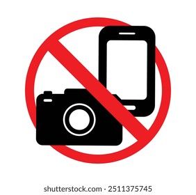 Icono prohibido del teléfono móvil, ningún registro, mudo, cámara, ningún teléfono, ninguna foto, señal de advertencia en el teléfono