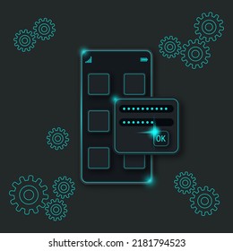 Protección de teléfonos móviles, concepto vectorial de seguridad informática. Sombras suaves ilustración de estilo neumórfico