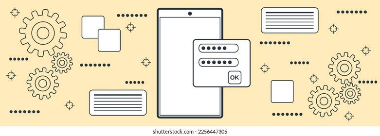 Mobile phone protection, computer security, access control flat contour style vector concept illustration
