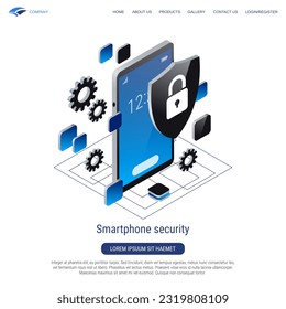 Mobile phone protection, computer security, account control 3d isometric vector concept illustration