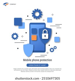 Protección del teléfono móvil, seguridad informática, control de Cuenta ilustración de concepto de Vector plano