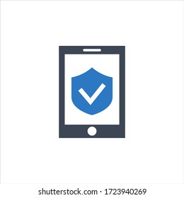 Mobile phone protection vector icon on white background