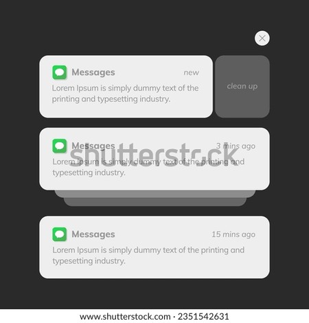 Mobile phone with push notifications or sms messages smartphone, mobile phone with updated check marks, bubbles, on dark background.