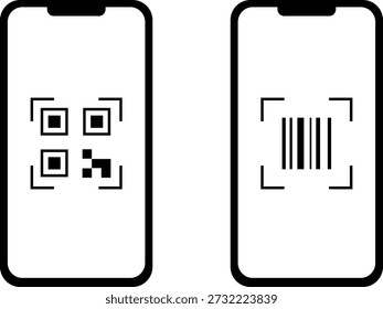 mobile phone qr code and barcode scanner interface icons on smartphone screens