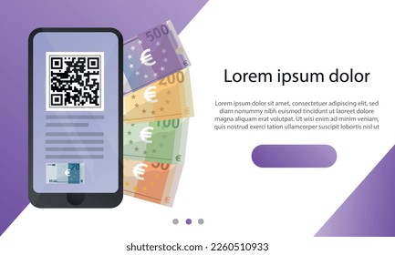 Mobile phone QR code, cashless transaction, mobile payment vector.
