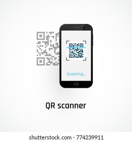 Mobile phone qr code scanning concept. Vector illustration isolated on white background