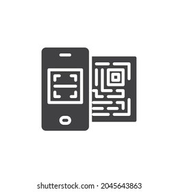 Mobile phone QR scan vector icon. filled flat sign for mobile concept and web design. QR code scanning glyph icon. Symbol, logo illustration. Vector graphics