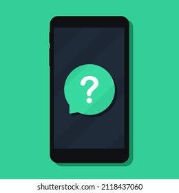 Mobiltelefon mit Fragesymbol. Vektorgrafik