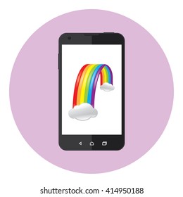 Mobile Phone With Rainbow On The Screen