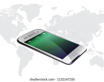Mobile phone realistic horizontal vector world map separate states