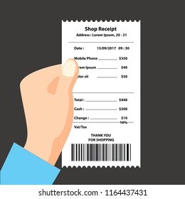 MOBILE PHONE receipt printed, paper financial check. vector illustration