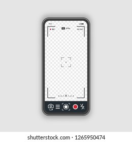 Mobile Phone With Record Frame Camera Concept. Viewfinder Template. Screen Photography Frame For Video, Snapshot Photography, Focusing Screen. Cinematic View. Vector 10 Eps