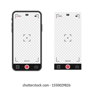 Mobile Phone With Record Frame Camera. Viewfinder Template. 4K Phone Resolution Video Rec Frame. Video Recording Screen. Vector Graphic Design.