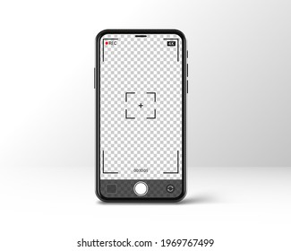 Mobile phone with record frame camera concept. Viewfinder template. Screen photography frame for video, snapshot photography, focusing screen. Cinematic view. Vector 10 eps
