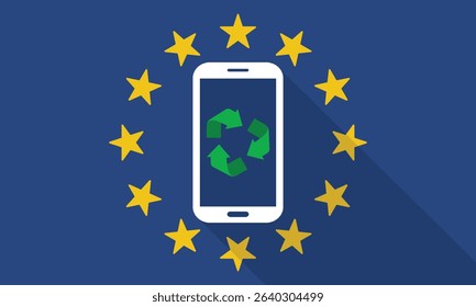Mobile Phone Recycling with Long Shadow on the European Union Flag.