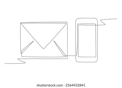 Mobile phone and red envelope. Digital red envelopes concept one-line drawing