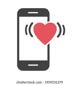 Mobile phone with red heart, vector, sign, icon.