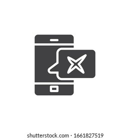Mobile phone and reject speech bubble vector icon. filled flat sign for mobile concept and web design. Smartphone negative feedback glyph icon. Symbol, logo illustration. Vector graphics