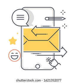Mobile phone related color line vector icon, illustration. The icon is about message, email, mail, inbox, letter, mail box. The composition is infinitely scalable.