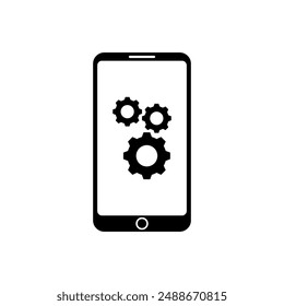 Mobile phone repair black and white flat vector icon design. Mobile phone setting symbol and clip art