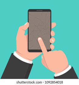 Mobile phone repair, computer service. Hand holding smartphone with motherboard in the section of the screen. Vector illustration.