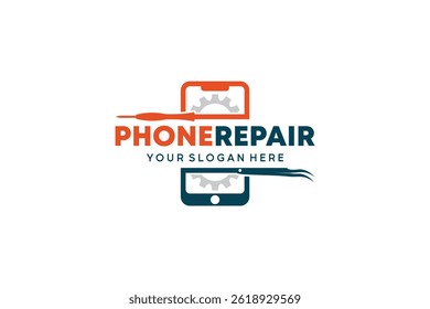 Mobile phone repair logo vector design template with repair tools symbol