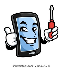 A mobile phone repair service or perhaps plumber or mechanic app cartoon character 