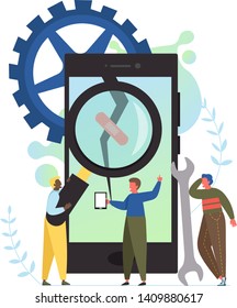 Mobile phone repair service, vector flat style design illustration