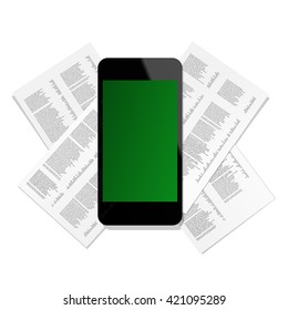 Mobile phone and reports. Vector illustration.