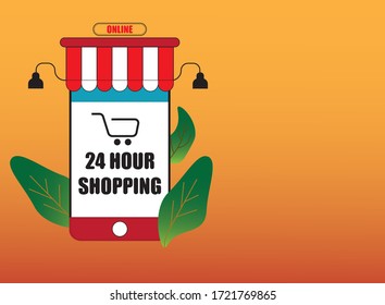 El teléfono móvil representa la parte delantera de la tienda.Comprar en línea en sitio web o aplicación móvil