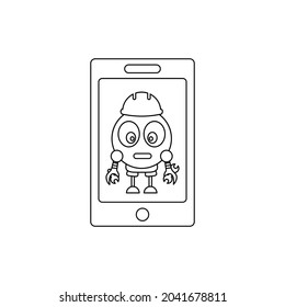 mobile phone with robot engineer icon robot with hard hat.  phone repairing sign