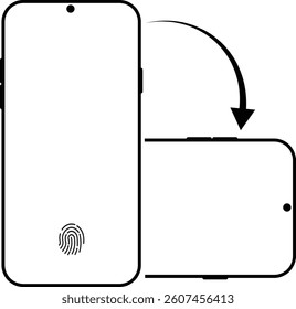 Mobile phone rotation display icon. Device rotation symbol isolated on transparent background. Turn your device. Horizontal smartphone tilt sign. Turning arrow pictogram. Vector illustration.