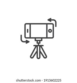 Mobile phone rotation line icon. linear style sign for mobile concept and web design. Tripod with smartphone rotate outline vector icon. Symbol, logo illustration. Vector graphics