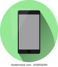 Mobile phone round icon with long shadow. Flat design style. Smart phone simple silhouette. Modern circle icon in stylish colors. Web site page and mobile app design vector element.