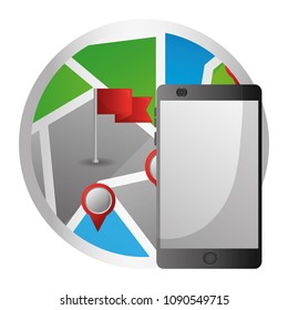 mobile phone and round map gps navigation