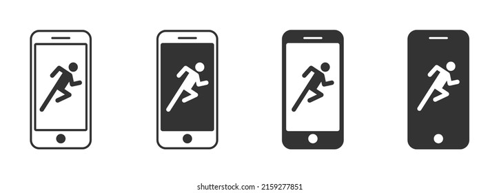 Mobile Phone With Running Man. Fitness App Icon. Flat Vector Illustration.