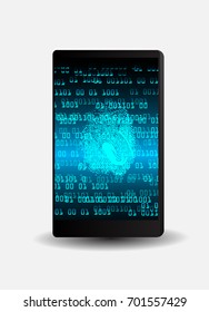 mobile phone, Safety concept, Closed Padlock on digital, cyber security, fingerprint. scanning. Hand print.