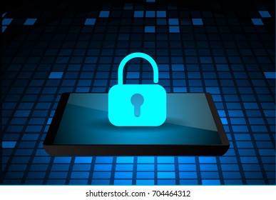 mobile phone, Safety concept, Closed Padlock on digital, cyber security vector