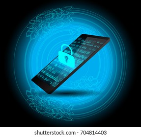 mobile phone, Safety concept, Closed Padlock on digital, cyber security vector