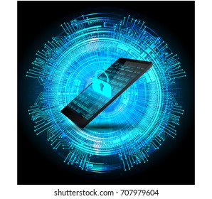mobile phone, Safety concept, Closed Padlock on digital, cyber security vector
